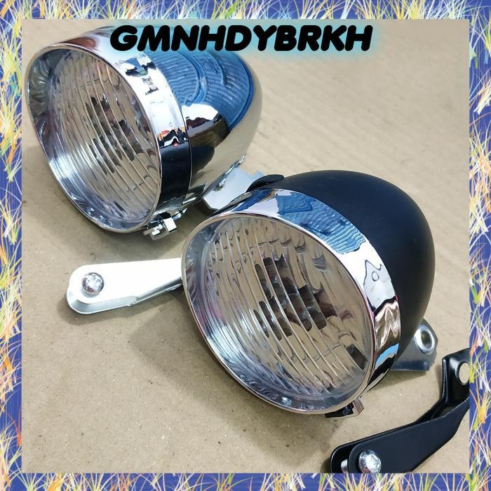 lampu sepeda onthel jadul 3 led - Hitam