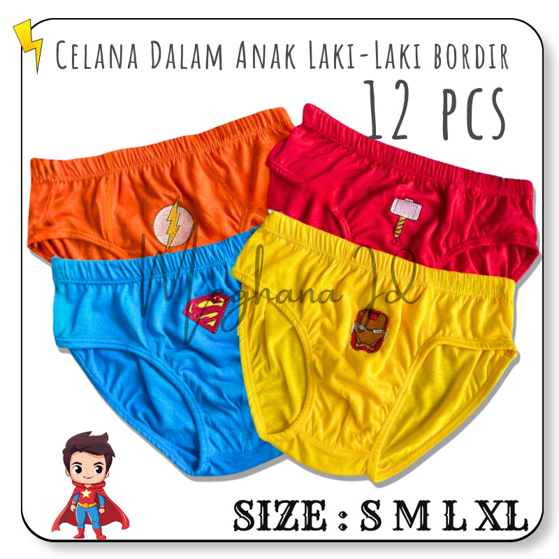 12 PCS CELANA DALAM ANAK COWOK BORDIR