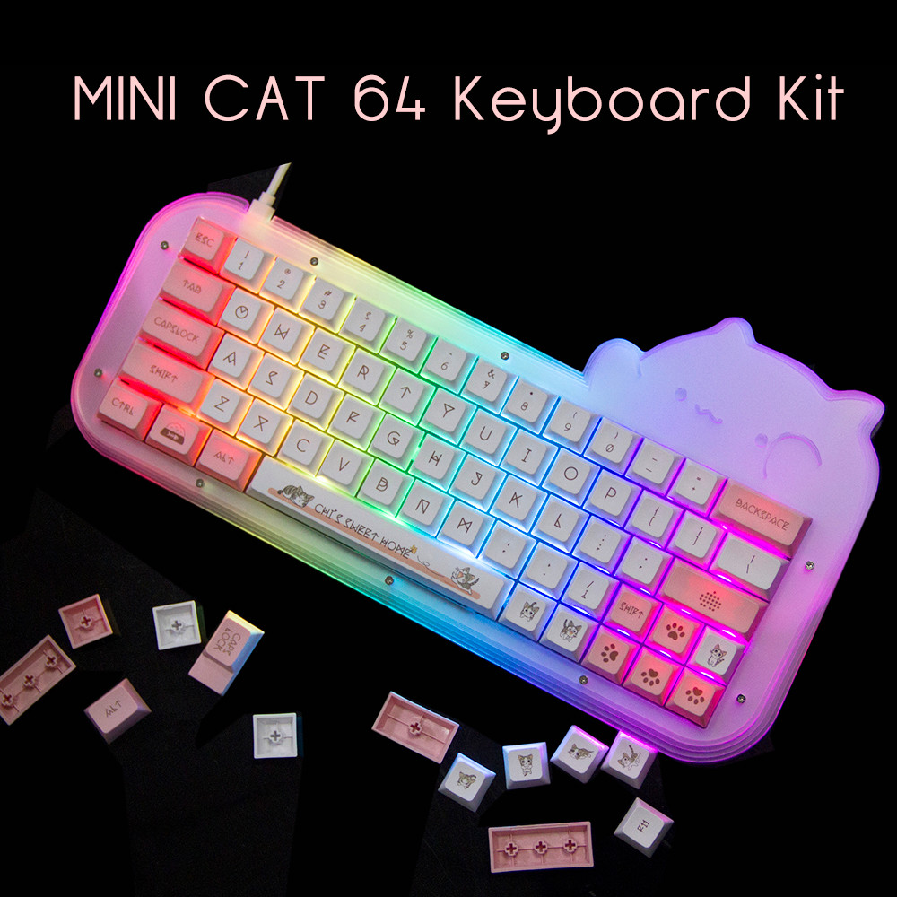 Mini Cat 64 Kit 60% Hot Swappable Acrylic RGB Wired Mechanical Keyboard Barebone DIY Kit VIA Program