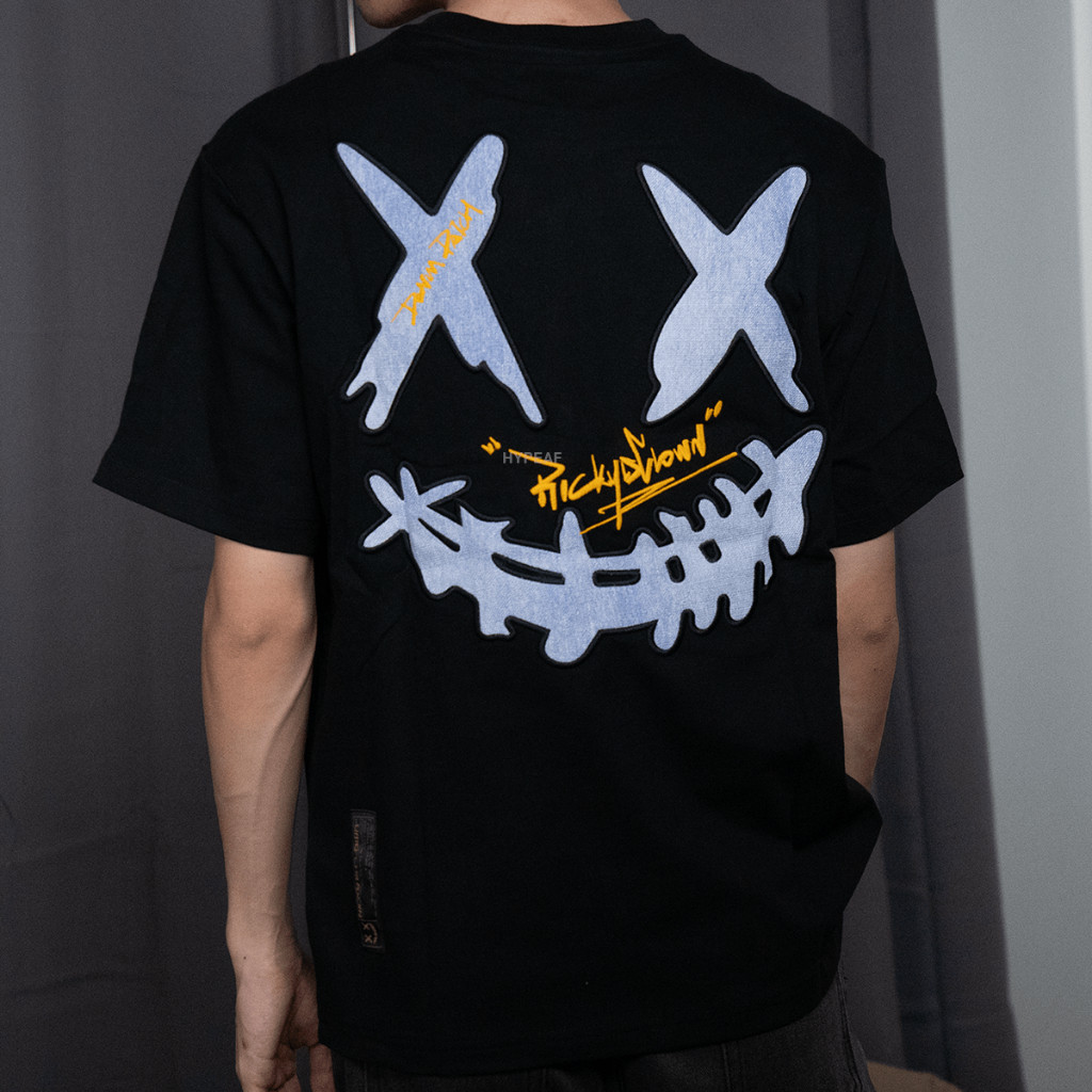 RIC Ricky Is Clown Fluorescent Skill Ripped Smiley Face Short Sleeve Cotton Tee [100% Authentic]