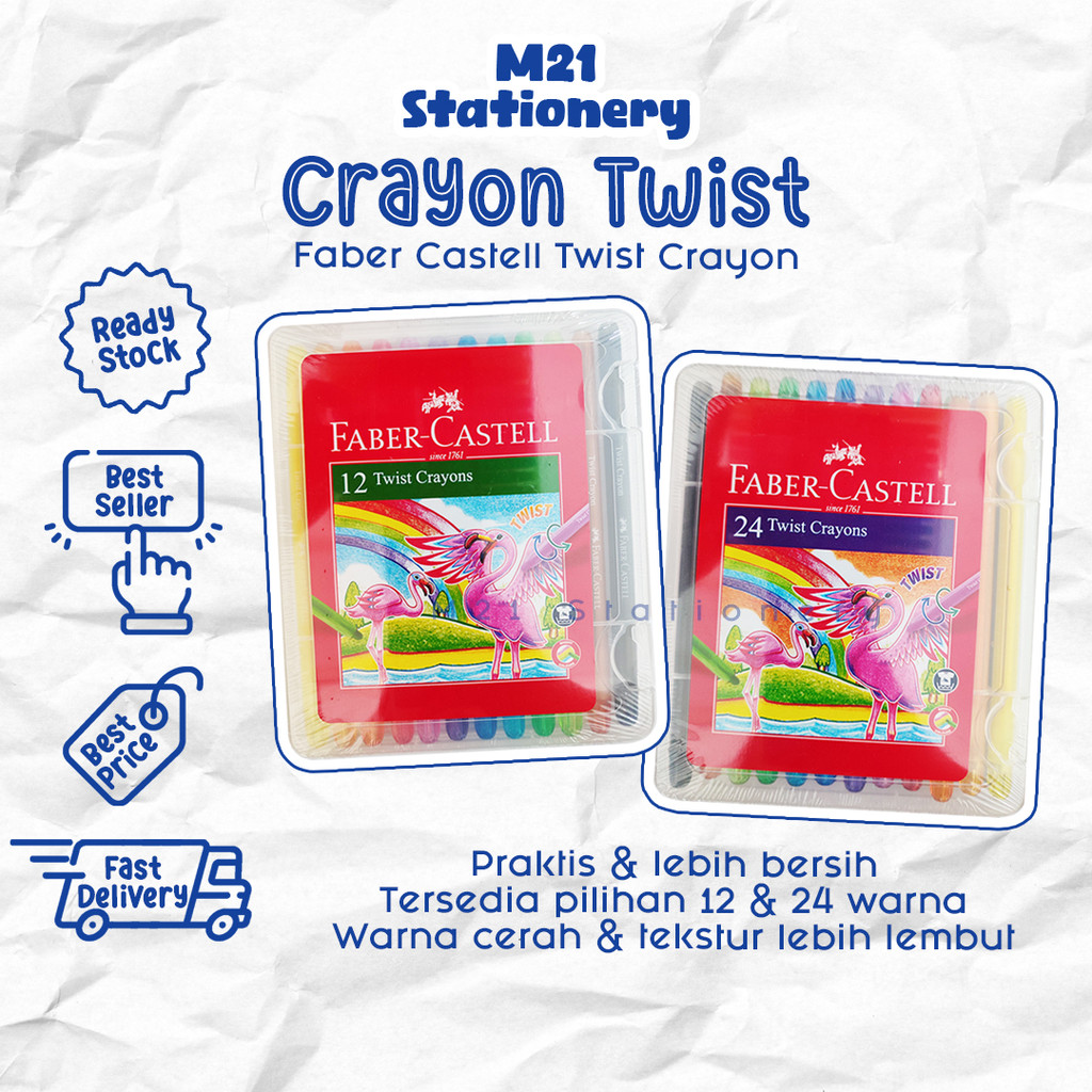 TWIST CRAYON FABER CASTELL / ORIGINAL SILKY CREAMY KRAYON ALAT MENGGAMBAR MEWARNAI ALAT TULIS ANAK