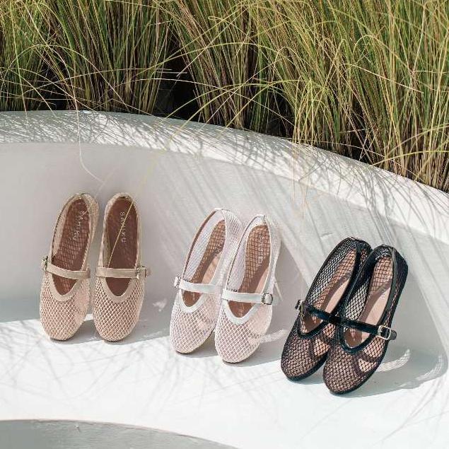 SAHIKU - Brielle Mesh Flat Shoes Balet Fishnet Mary Jane Flatshoes Jaring Net Korean Style Wanita