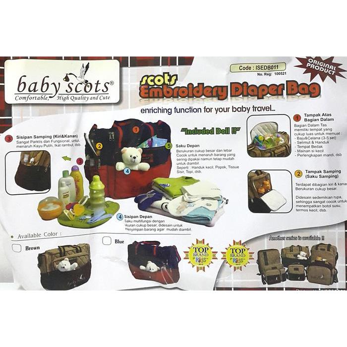 Baby Scots Embroidery Diaper Bag - Tas Bayi ukuran Besar - Biru