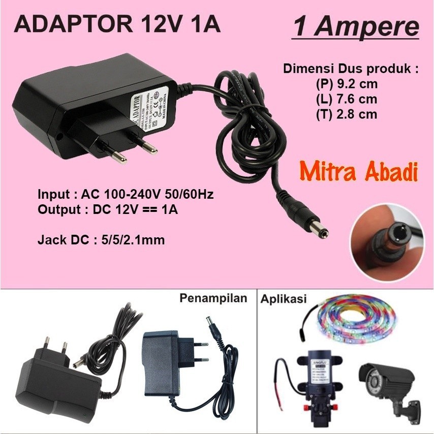 Adaptor 1A 12V Kompatibel Lampu LED Strip