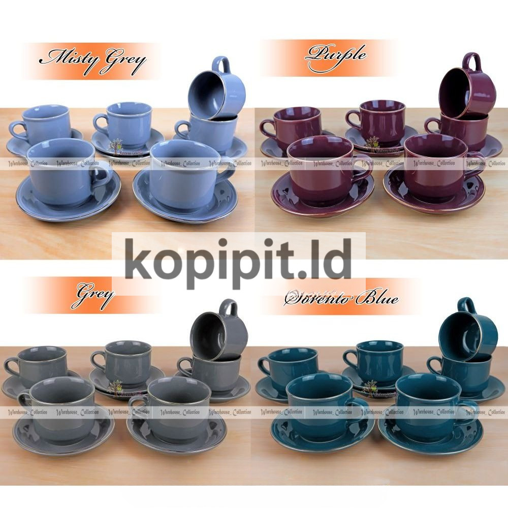 Cangkir Set warna list emas ( 6 cangkir + 6 tatakan) // Coffee Set SANGO keramik // Sango Cup & Sauc
