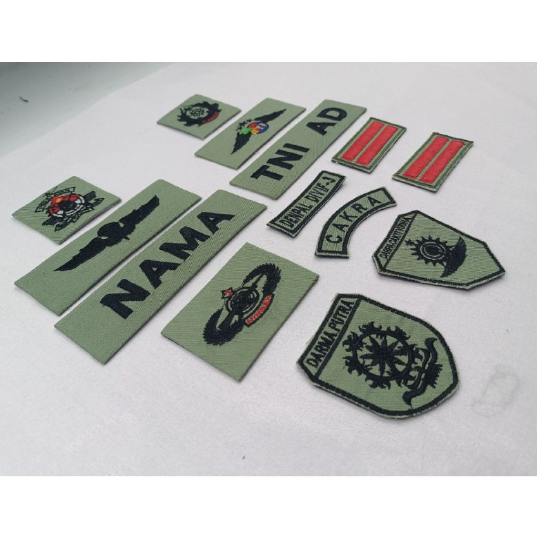 BORDIR PDL TNI HIJAU SAGE Papan Nama Atribut PDL Kostum TNI AD Bordir TNI AL TNI AU