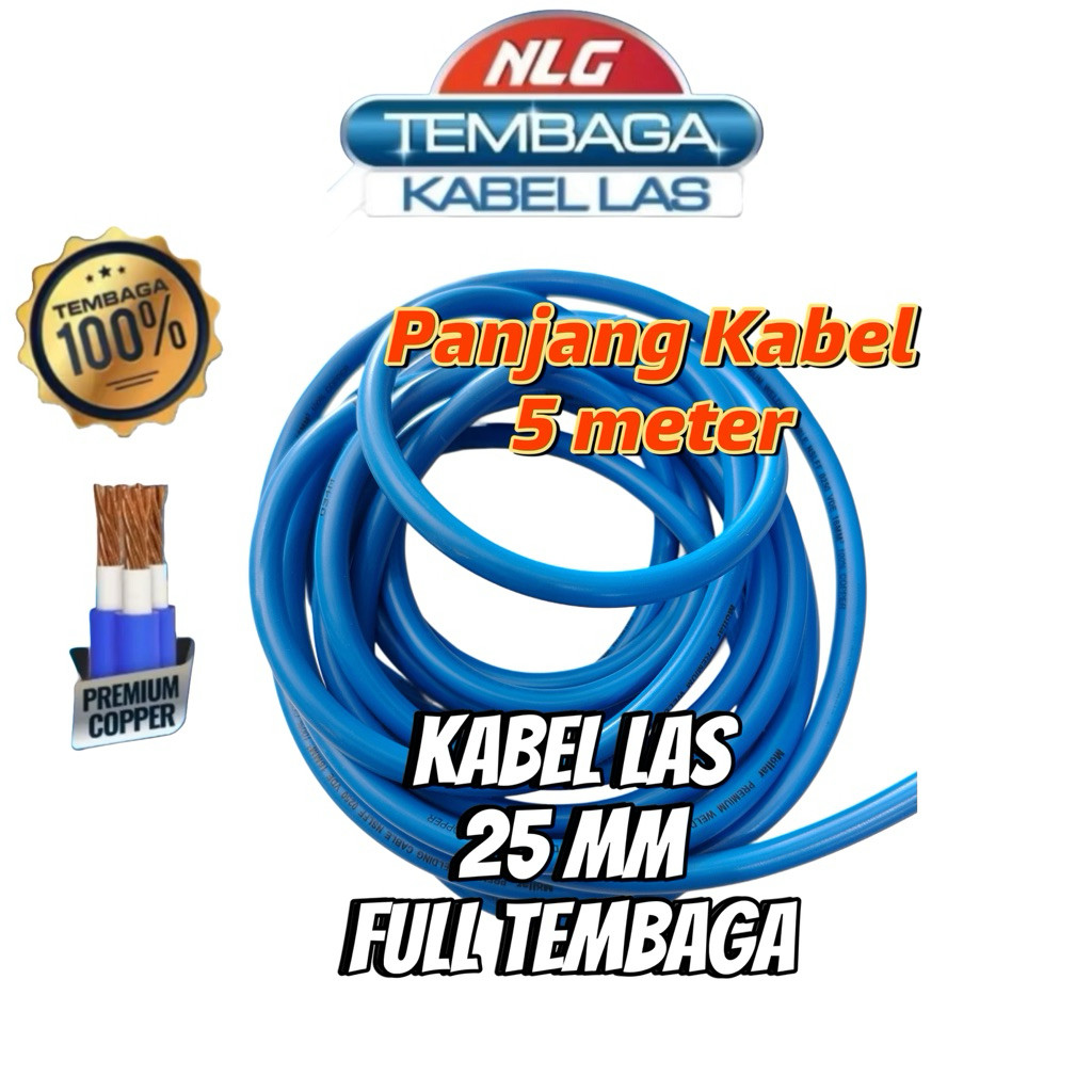 NLG Kabel las 5 meter 25 mm Full tembaga kabel las listrik 25 mm kabel trafo las tembaga