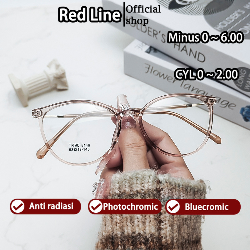 Red Line Kacamata Minus-1/-1.5/-2/-2.5/-3/-3.5/-4/-4.5/-5/-5.5/-6 Wanita Pria Baru 2025 Anti Radiasi