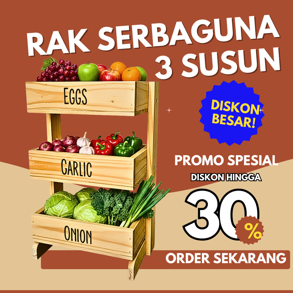 RAK BUMBU SAYUR 3 SUSUN BAHAN KAYU JATI BELANDA