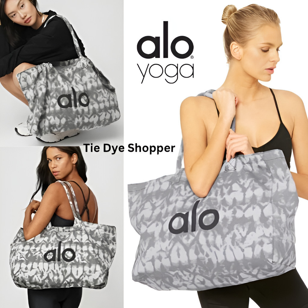100% Original Alo Yoga Iconic Shopper Tote Bag Gray Tie Dye Large Canvas Tote Bag Gym Travel