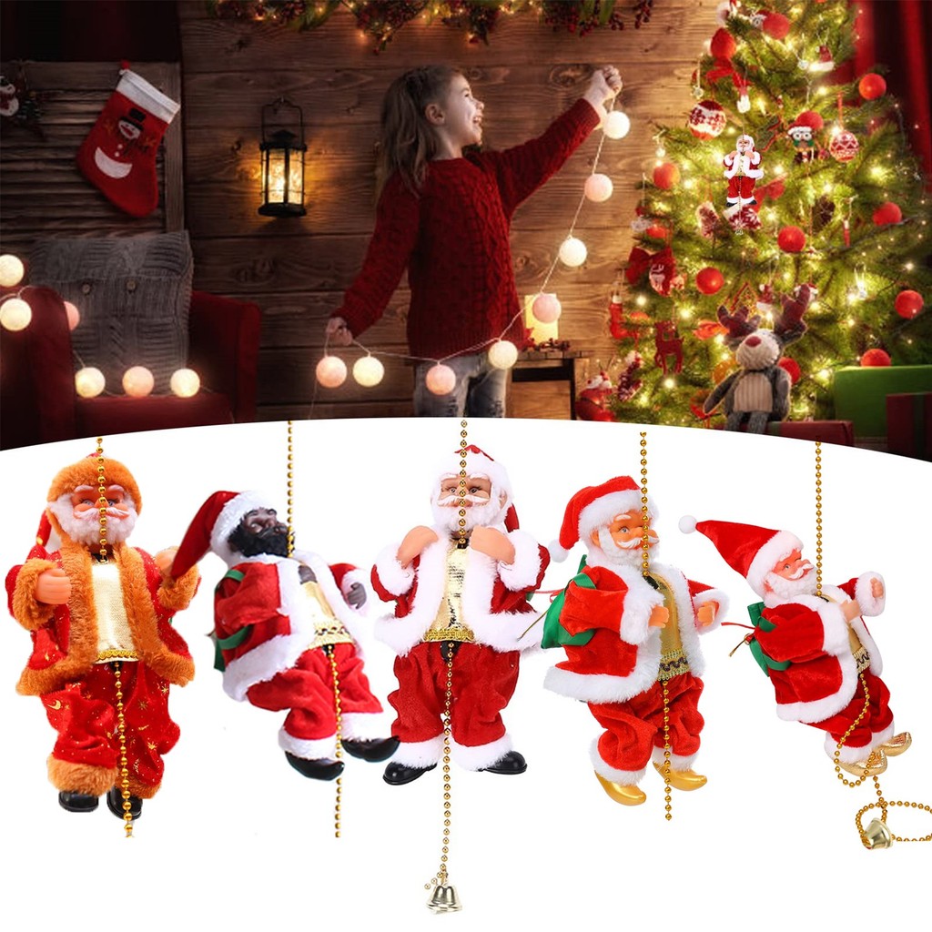 Doll Decoration Santa Claus Doll Electric Climbing Santa Claus On Beads Chain Moving Figure Hanging 