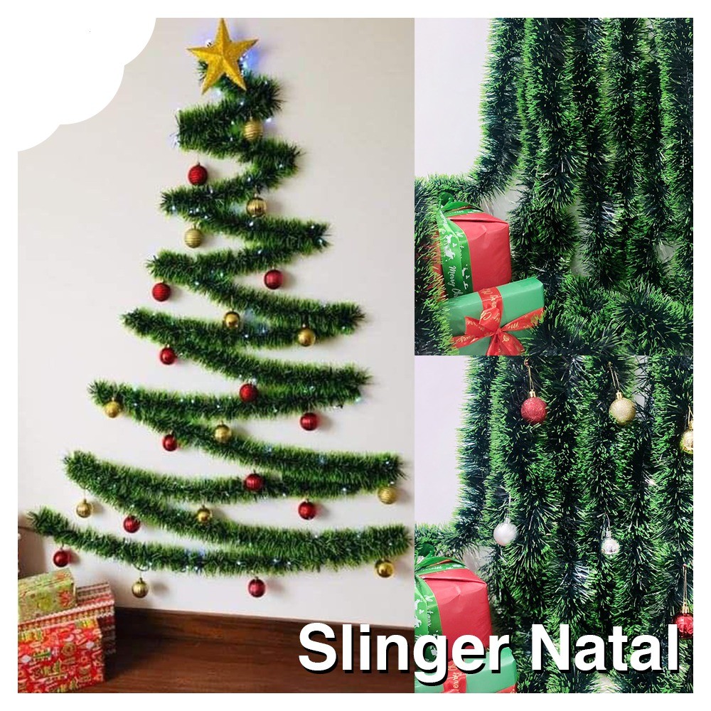 CGN - 2 Meter x 14 cm Tinsel Slinger Salju Rumbai Super Tebal Gaba gaba Bulat Tebal Hiasan Pohon Nat