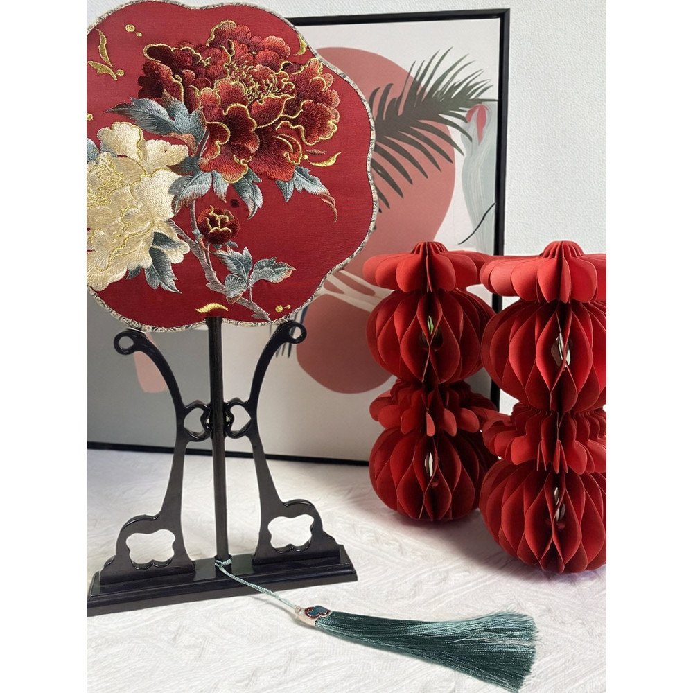 Kipas Bulat Bordir Pernikahan Kipas Pernikahan Hanfu  Kipas Bulat Bordir Peony Gaya Kuno Gaya Cina