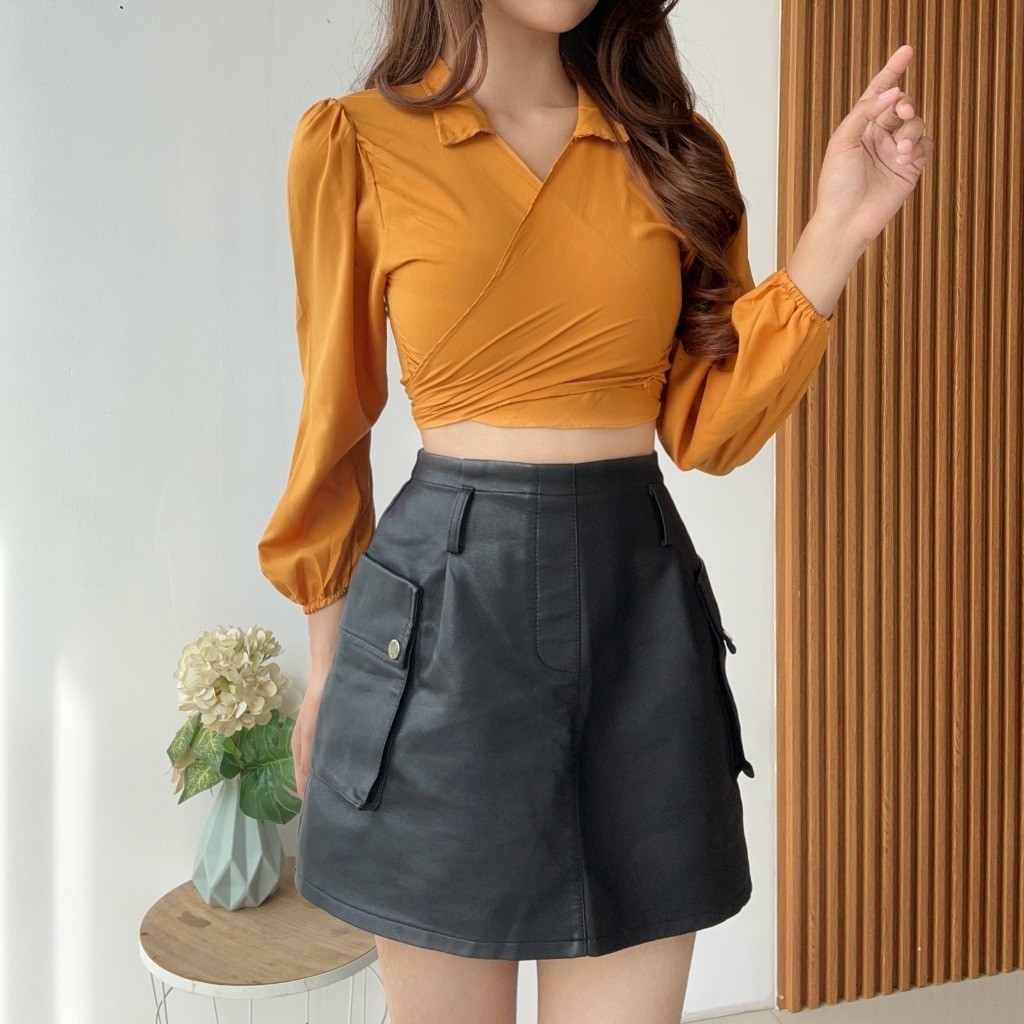 Rievera —— (Real Picture) Angelie Polka Wrap Top Loly Top Basic Kalea Wrap Top Desita Crop Wrap Blou