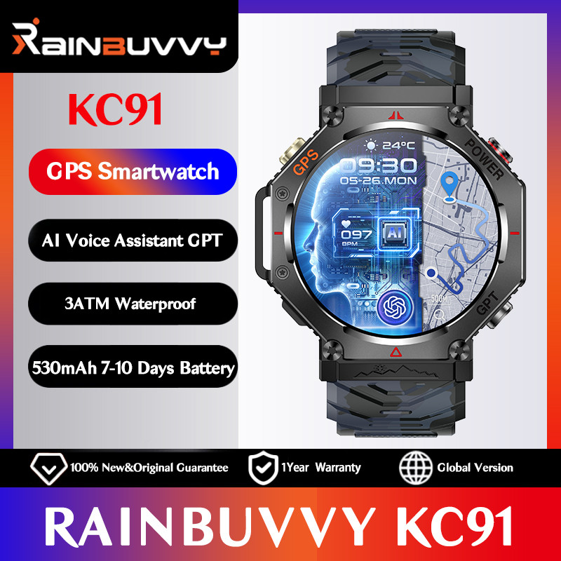 Rainbuvvy KC91 GPS Smart Watch AI GPT 1.39 Inch Display Supports GLONASS BDS Galileo NAVIC QZSS 3ATM
