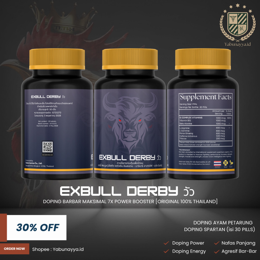 EXBULL DERBY Import Thailand 100% Original - Derby Pills Doping Ayam Petarung [BARBAR MAKSIMAL 7X PO