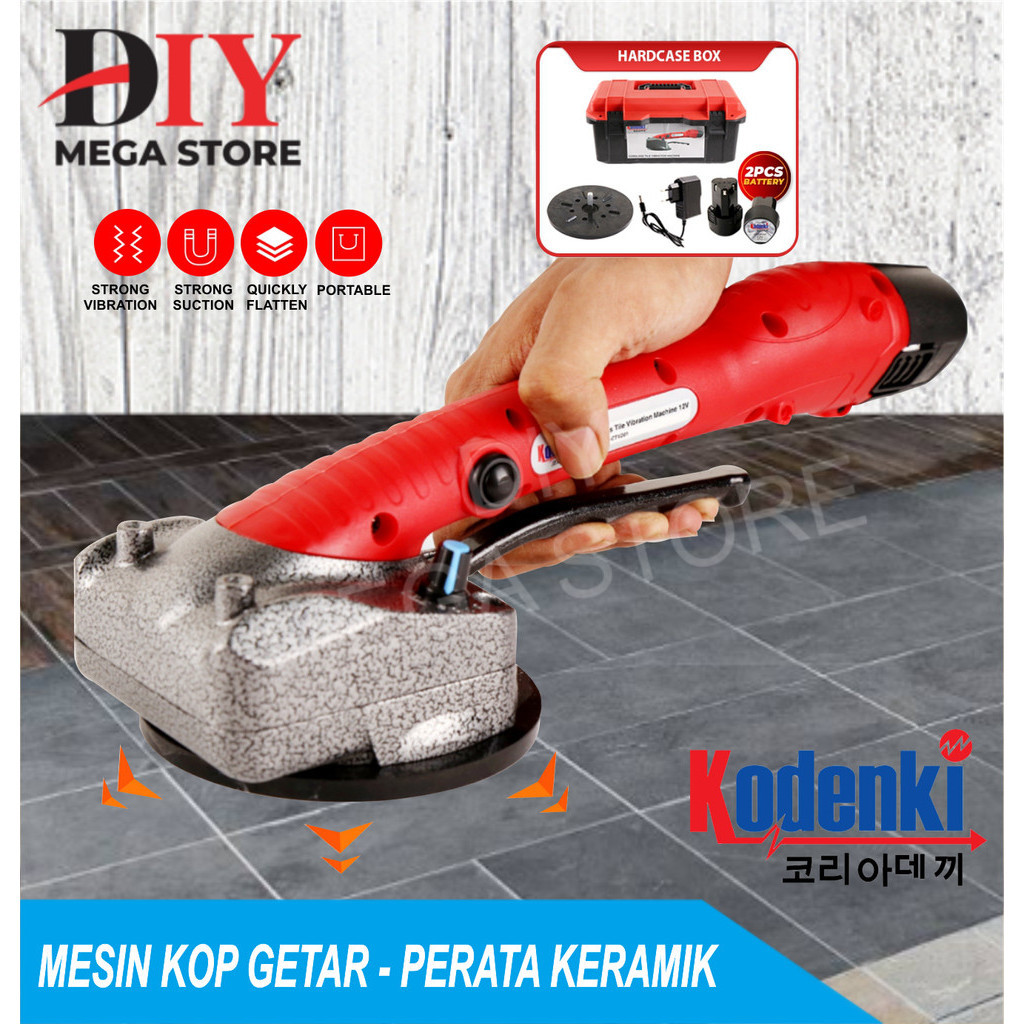 KODENKI Mesin Getar Perata Angkat Pasang Keramik Marmer Kop LantaKaca 2 Batre 12V - Alat Pasang Pera