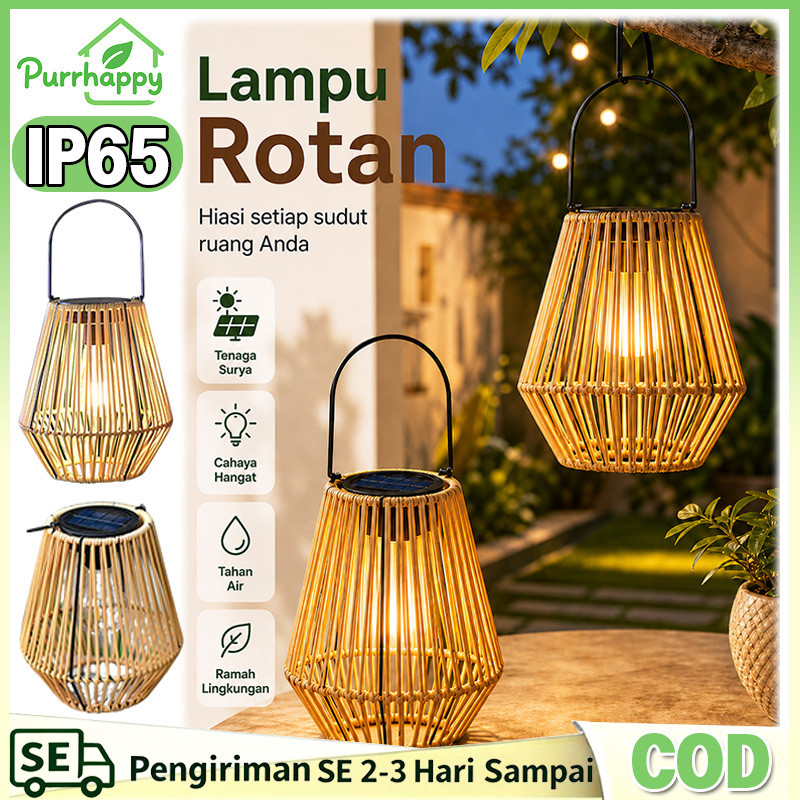 Purrhappy Lampu Gantung Hias Taman Tenaga Surya Lampu Taman Anyaman Rotan Lampu Taman Tenaga Surya D