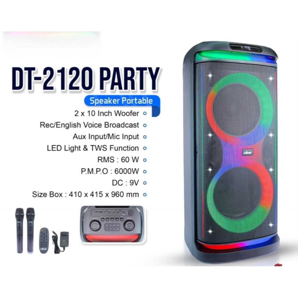 ll SPEAKER TROLLEY DOUBLE PORTABLE SPIKER TROLI DOBEL WOOFER DAT 10000 PMPO DT DT-2120 2120 DT2120 T
