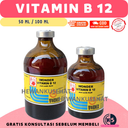 Wonder Vitamin B12 50 ML & 100 ML - Vitamin B12 Anemia & Gangguan Pertumbuhan Hewan Ternak Wonder
