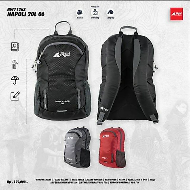 TAS RANSEL AREI NAPOLI 06 20L | BAG PUNGGUNG 02 DAYPACK BACKPACK GUNUNG GENDONG REI ORIGINAL