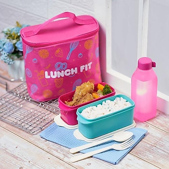 Tas bekal makan set Lunch Fit / Kotak makan beserta tas Lunch set Plastik Sendok Souvenir dah bento
