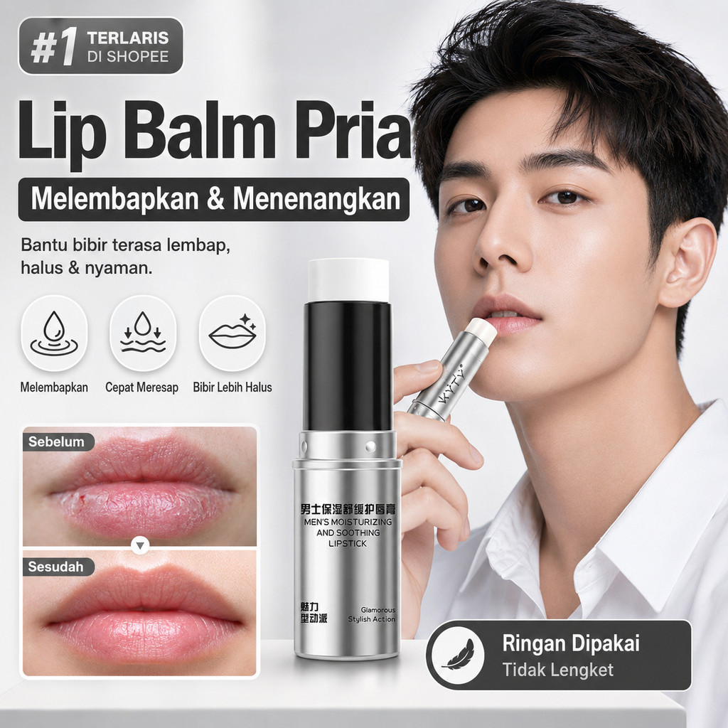 Pengiriman 24 Jam [Matte, Tidak Lengket] Pelembap Bibir Pria - Anti-kering, Tidak Lengket, Melembapk