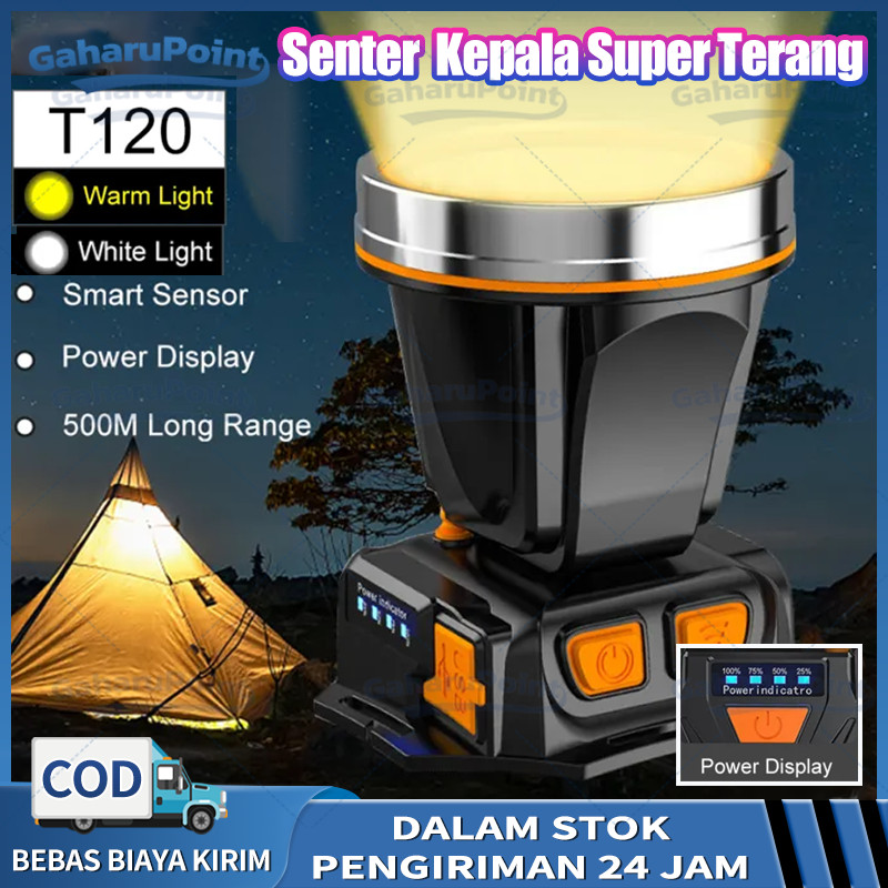 Senter Led Super Terang Jarak Jauh 2KM/LED Senter Super Terang/Senter Kepala USB Charge Headlamp Led