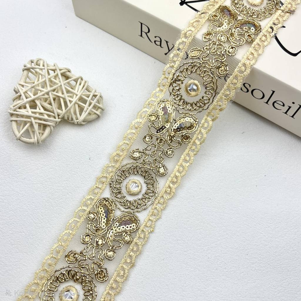 renda bordir gold per-50cm lebar renda 5.5 cm