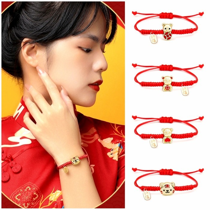 TERLARIS Gelang Merah Hoki Liontin Macan Emas Tali Merah Kado Imlek lucky Charm Harga Grosir Termura