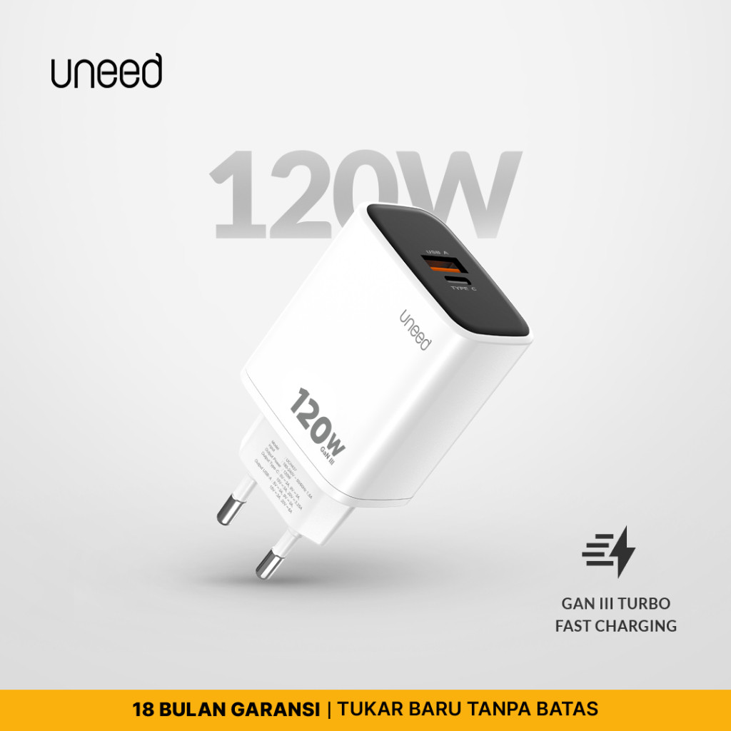 UNEED GaN 3 Charger 120W Super VOOC HyperCharge 2 Port PD 3.0 QC 3.0 PPS Fast Charging – UCH437