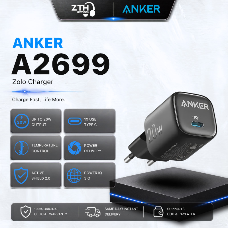 Anker Zolo GaN 20W Charger iPhone Android Adaptor Type C PD Ice-Cooled Fast Charging - A2699