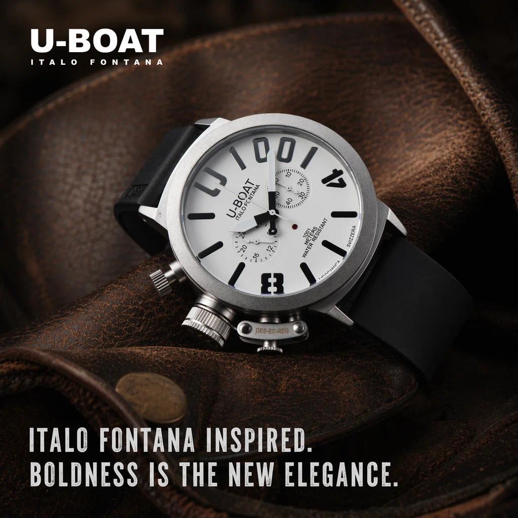 U-BOAT Italo Fontana Designer Quartz Chronograph Watch for Men | 44mm Silicone Strap, 1001M Waterpro