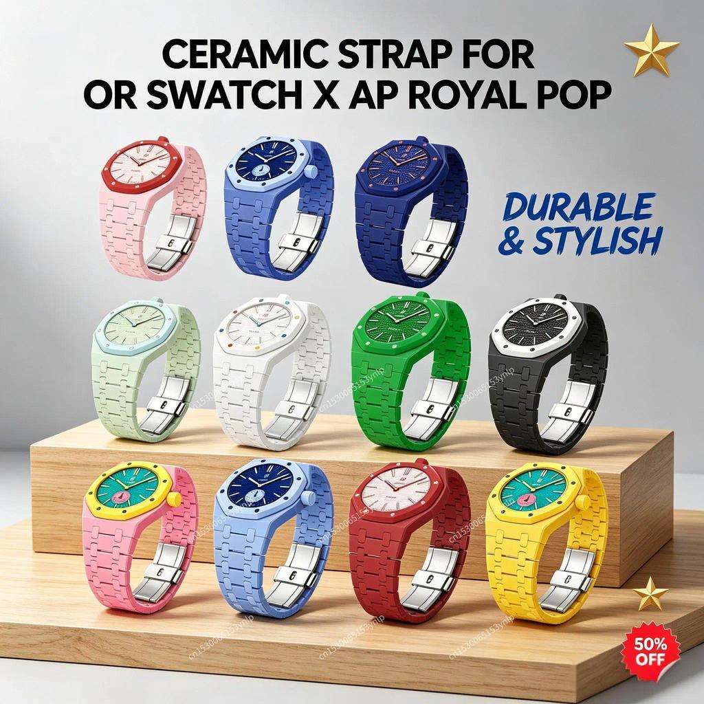 Premium Ceramic Watch Strap Compatible With Swatch x AP Royal Pop Accessories Custom Fit Bracelet Fo