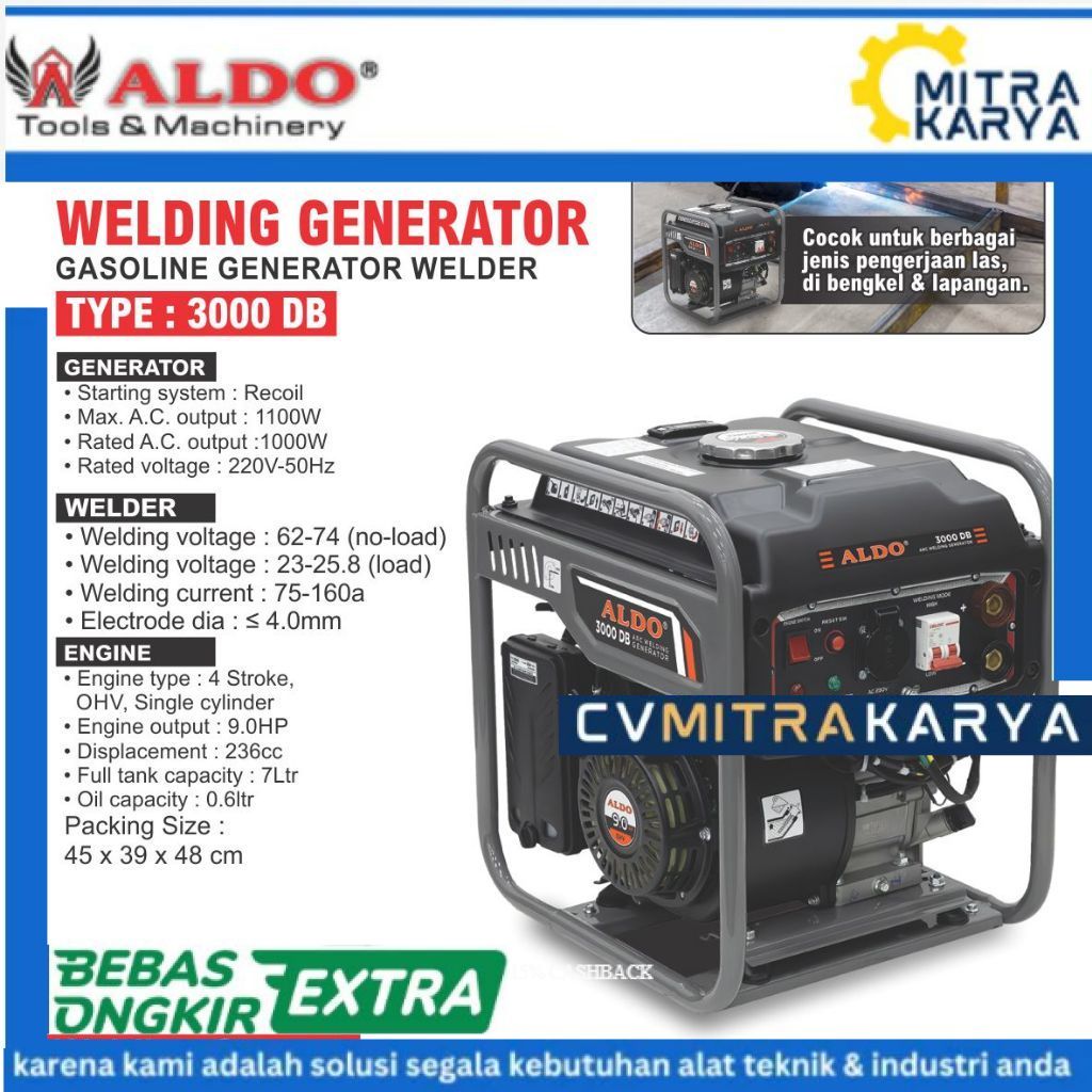 ALDO Welding Generator 160A 3000DB | Generator Las Genset Welder Bensin Mesin Las Portable Gasoline 