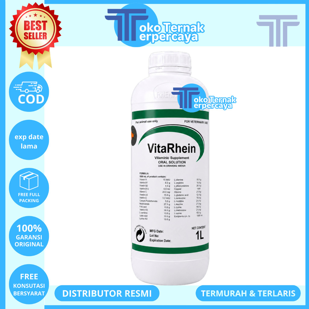 VITARHEIN 1 LITER - Premix Cair Vitamin Asam Amino Pemacu Pertumbuhan Ternak Ayam Sapi Domba Babi