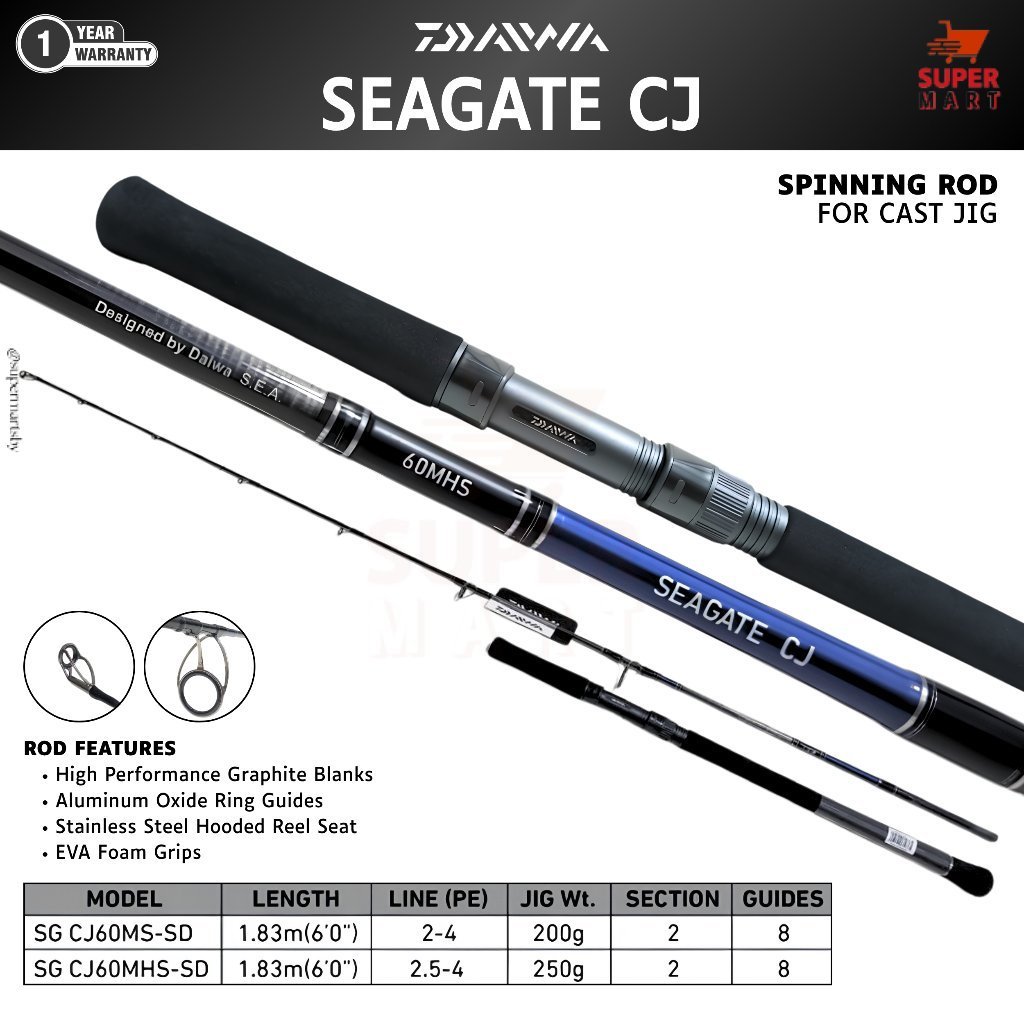 Joran DAIWA Seagate CJ 60 Spinning Rod Cast Jig PE 2-4 PE 2.5-4 200gr 250gr Jigging