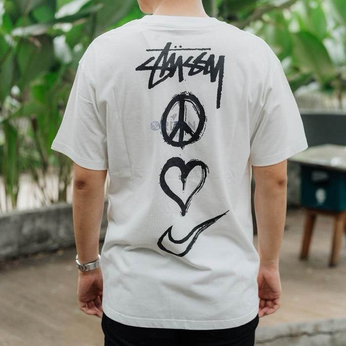 NIKE x STUSSY Peace, Love Swoosh Tee White Original / Baju Kaos Stussy Authentic