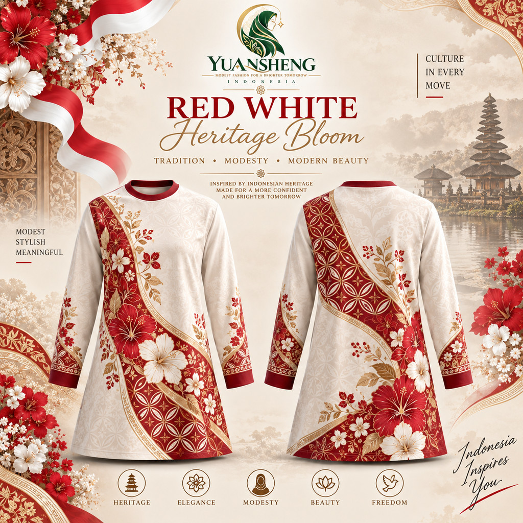 Atasan Tunik Muslimah Motif Sakura Kombinasi Batik Nusantara Model Anggun Bahan Ringan