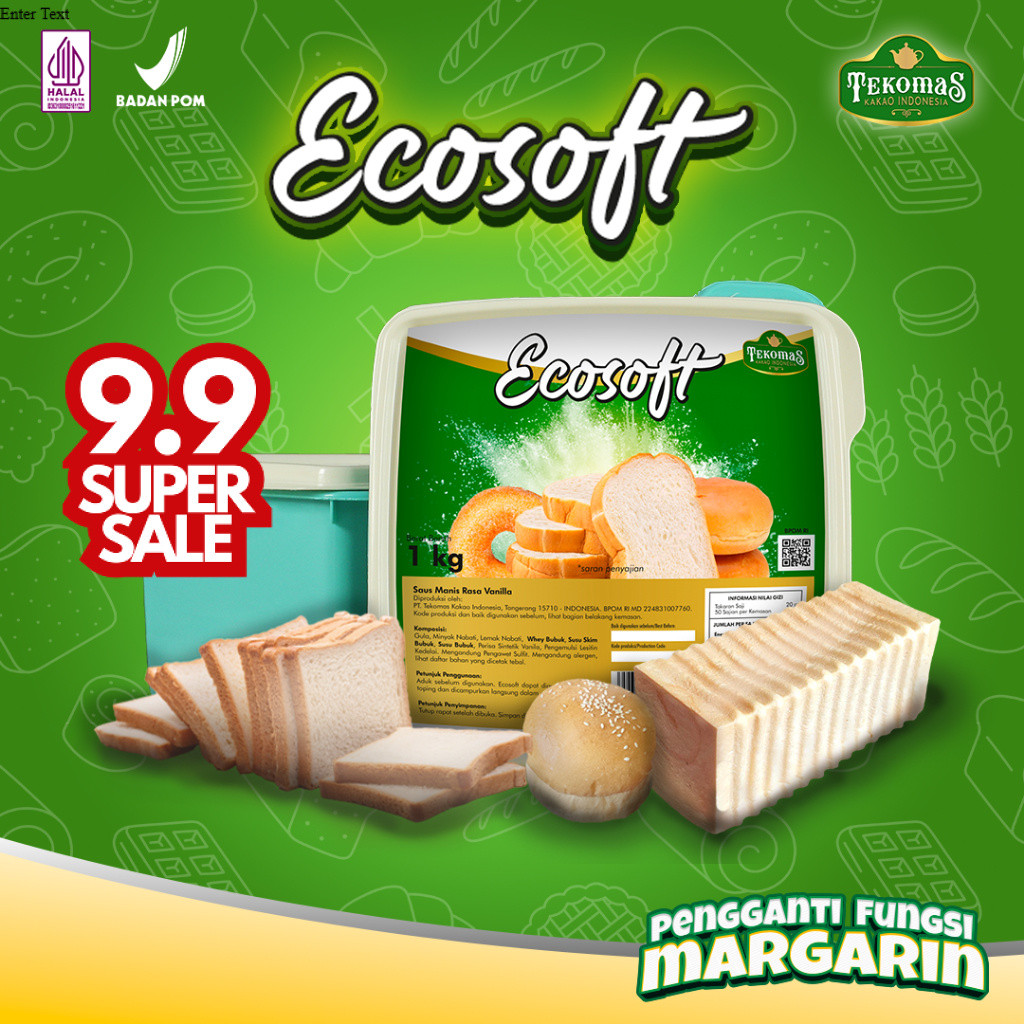 TEKOMAS - Ecosoft PLUS 1 Kg Pengganti Margarine 100% Bahan Baking Kue Bolu Roti Wangi Vanila Premium