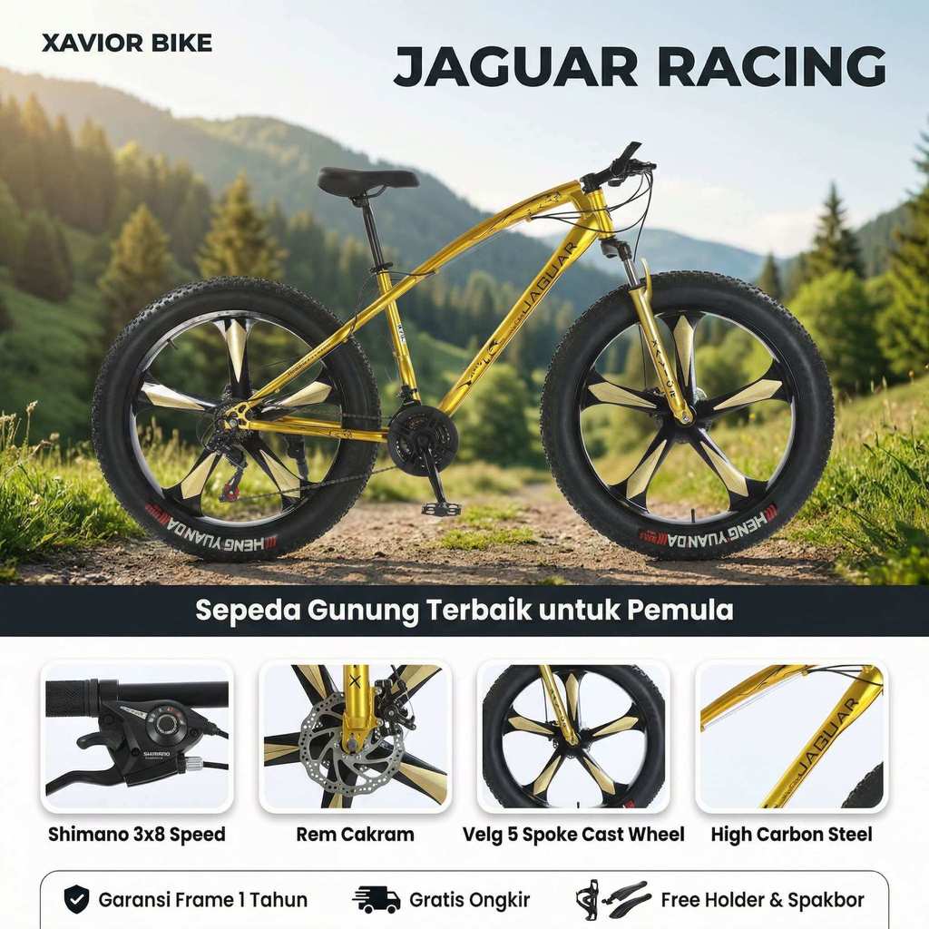 Sepeda Gunung MTB 26 Inch XAVIOR JAGUAR RACING Ban Besar 24 Speed