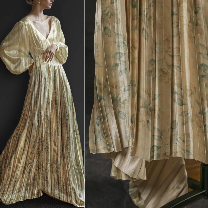 Retro Ink Colored Flower Pleated Ink Dyed Pattern Silky Smooth Imitation Acetic Acid Three-dimension