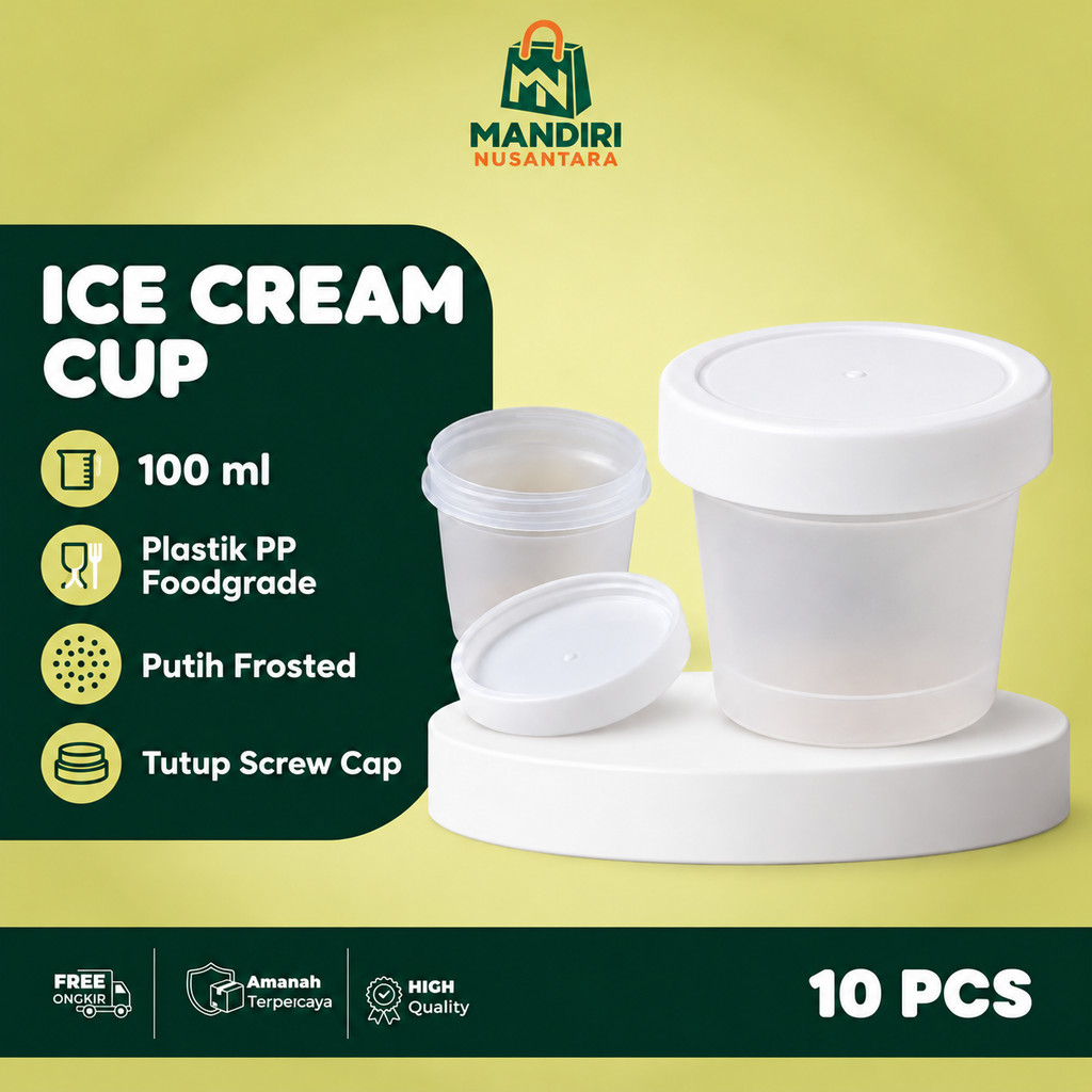 ISI [ 10 PCS ] Ice Cream Cup + Tutup | Pot Jar Es Krim  | Pot Jar Bunga Putih | Wadah Kemasan Lulur