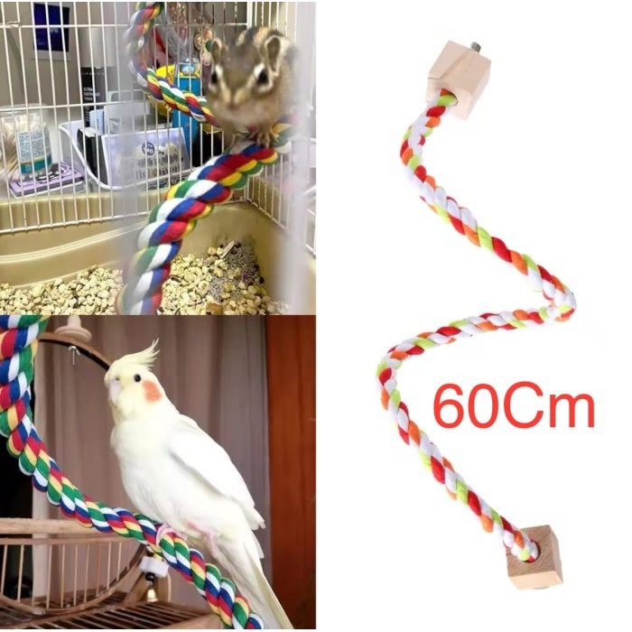 Tangkringan Tali Ayunan Mainan Burung Parrot LoveBird 60Cm Parrot Bite Toys Parrot Color Cotton Rope