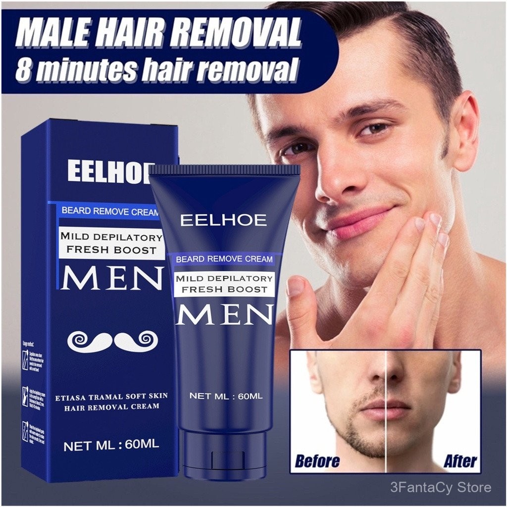 EELHOEKrim Penghilang Bulu Pria Permanen 60ml - Hair Removal Cream Untuk Brewok Kumis Ketiak Jenggot
