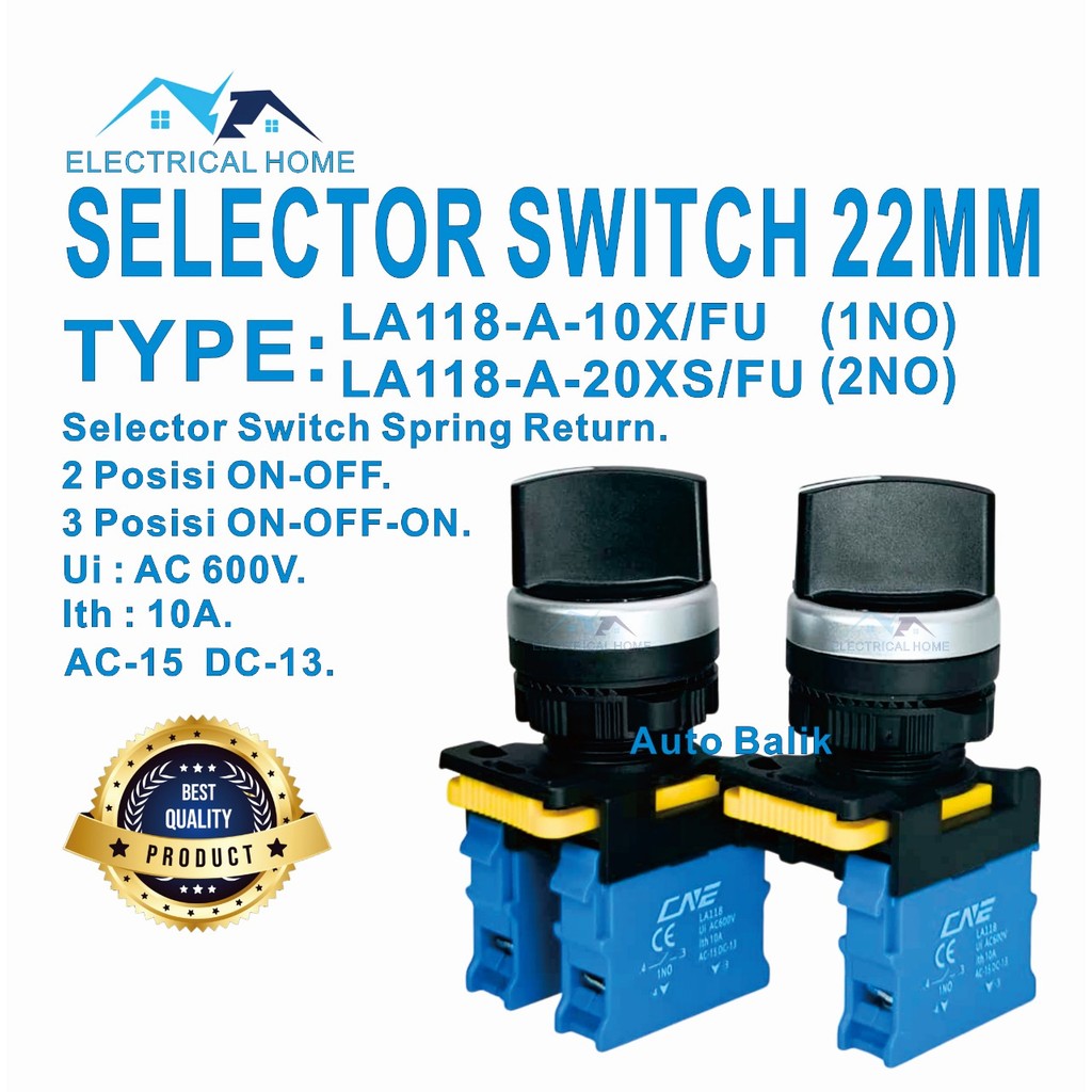 SELECTOR SWITCH SPRING RETURN (AUTO BALIK) 2 ATAU 3 POSISI 22MM