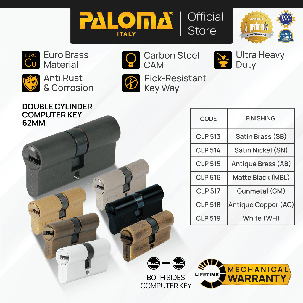 PROMOPALOMA Cylinder Kunci Pintu Silinder Anak Computer Key DC-CK Brass Kuningan Gold Emas Grey Abu 