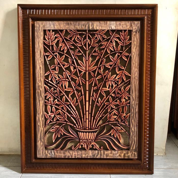 Hiasan Dinding Ukir / pahat Kayu Motif Bambu Minimalis GL17