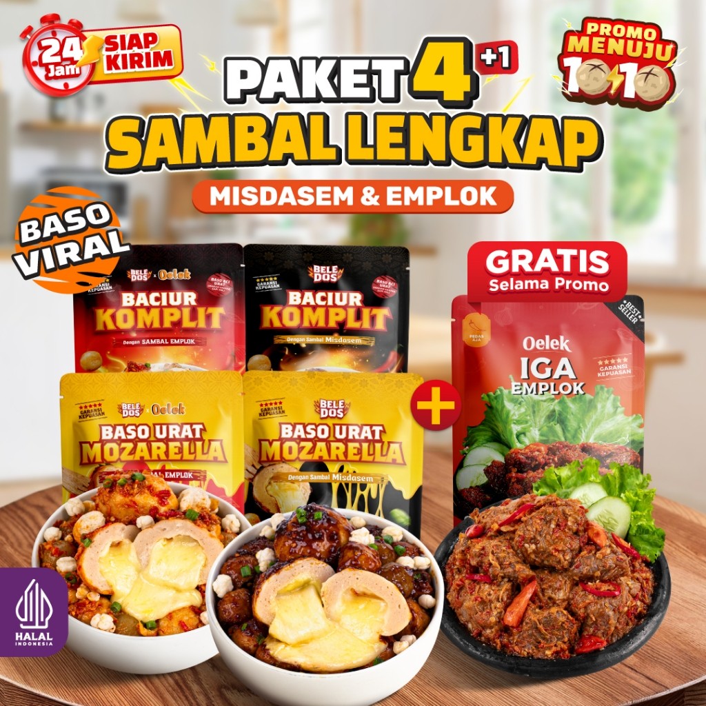 NgeFood SALE [Promo paket 4+1] Gratis 1 Pouch - Beledos Baso Keju Mozarella + Baciur Komplit Sambal 