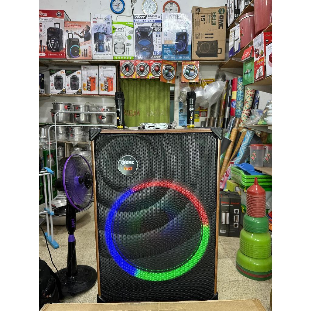 GMC Speaker Aktif 18 Inch Design Elegant Bluetooth Portable FREE 2 Mic + 1 Remote Controler Lengkap 